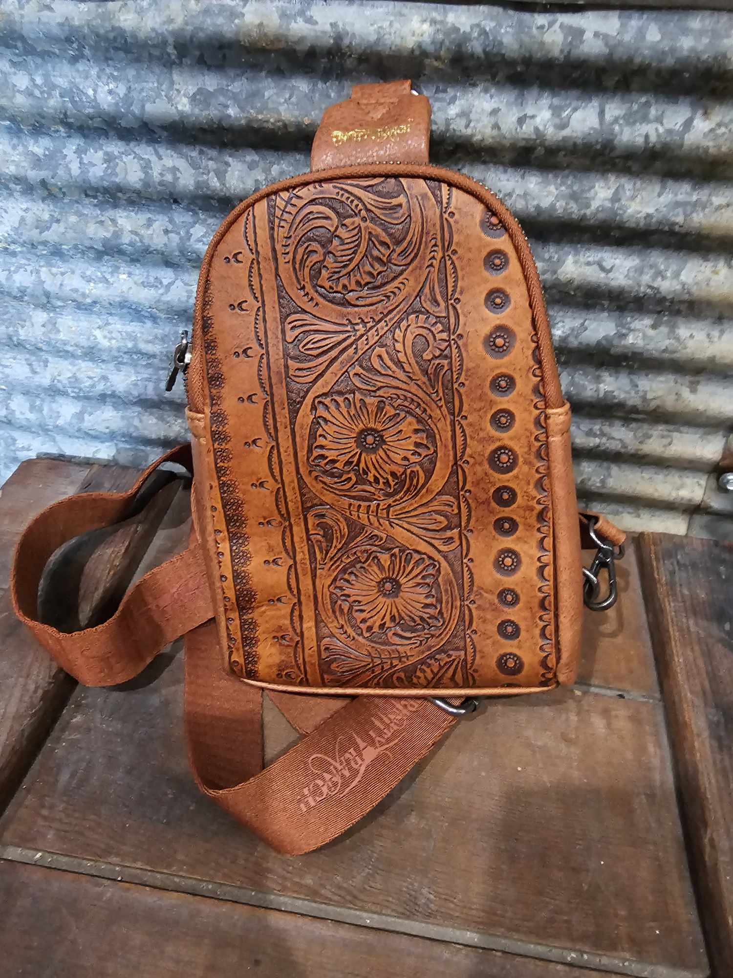 Trinity Ranch Floral Tooled Collection Sling Bag