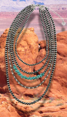 Western silver bead and turquoise chip necklace