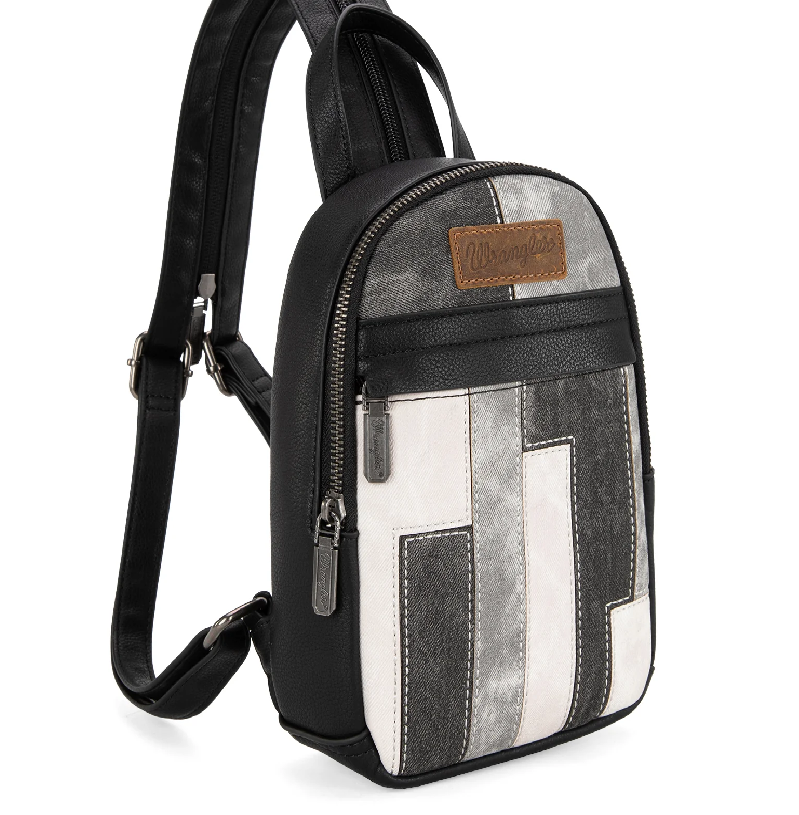 Wrangler Denim Patchwork Mini Backpack with Detachable Coin Pouch - Black