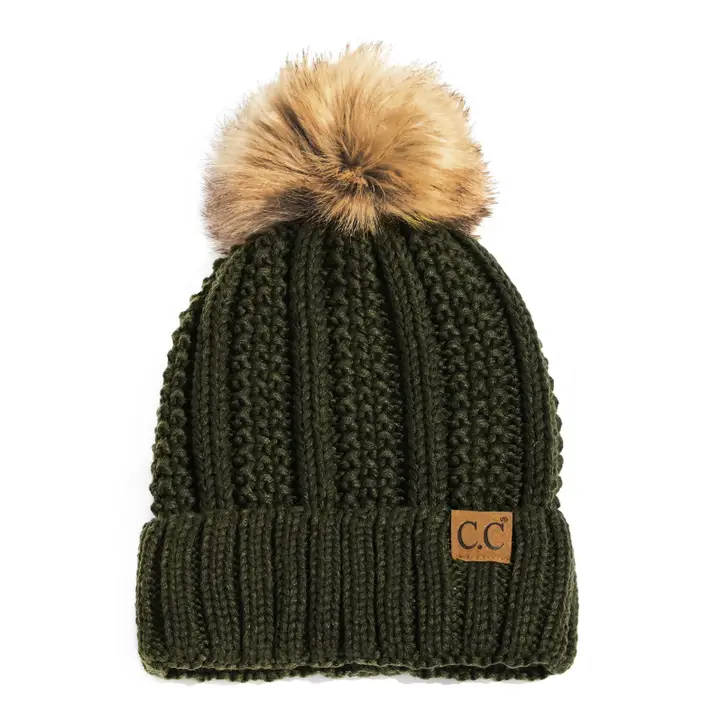 Cc Bold Faux Fur Accented Beanie