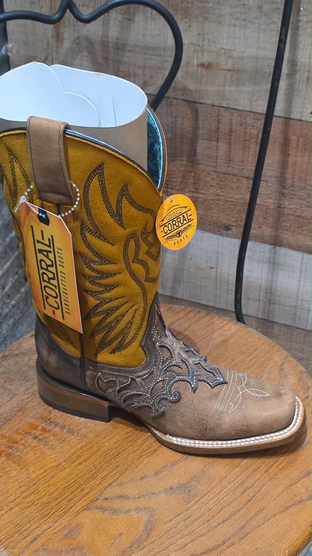 Ladies Brown and Yellow Boots