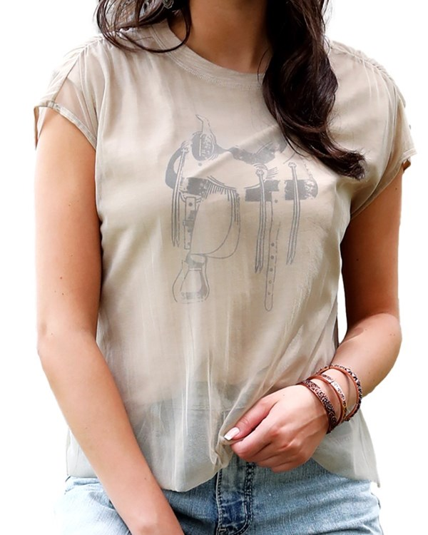 Women's Stone Tulle Overlay Shirt