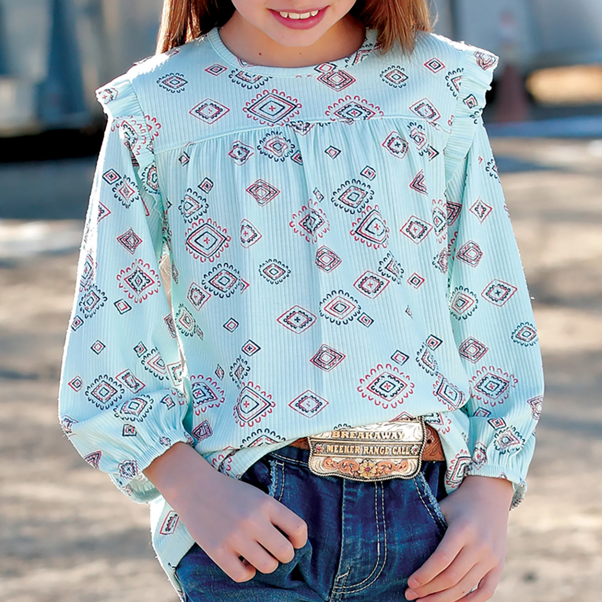 CRUEL GIRL LIGHT-BLUE PRINTED LONG-SLEEVE KNIT SHIRT