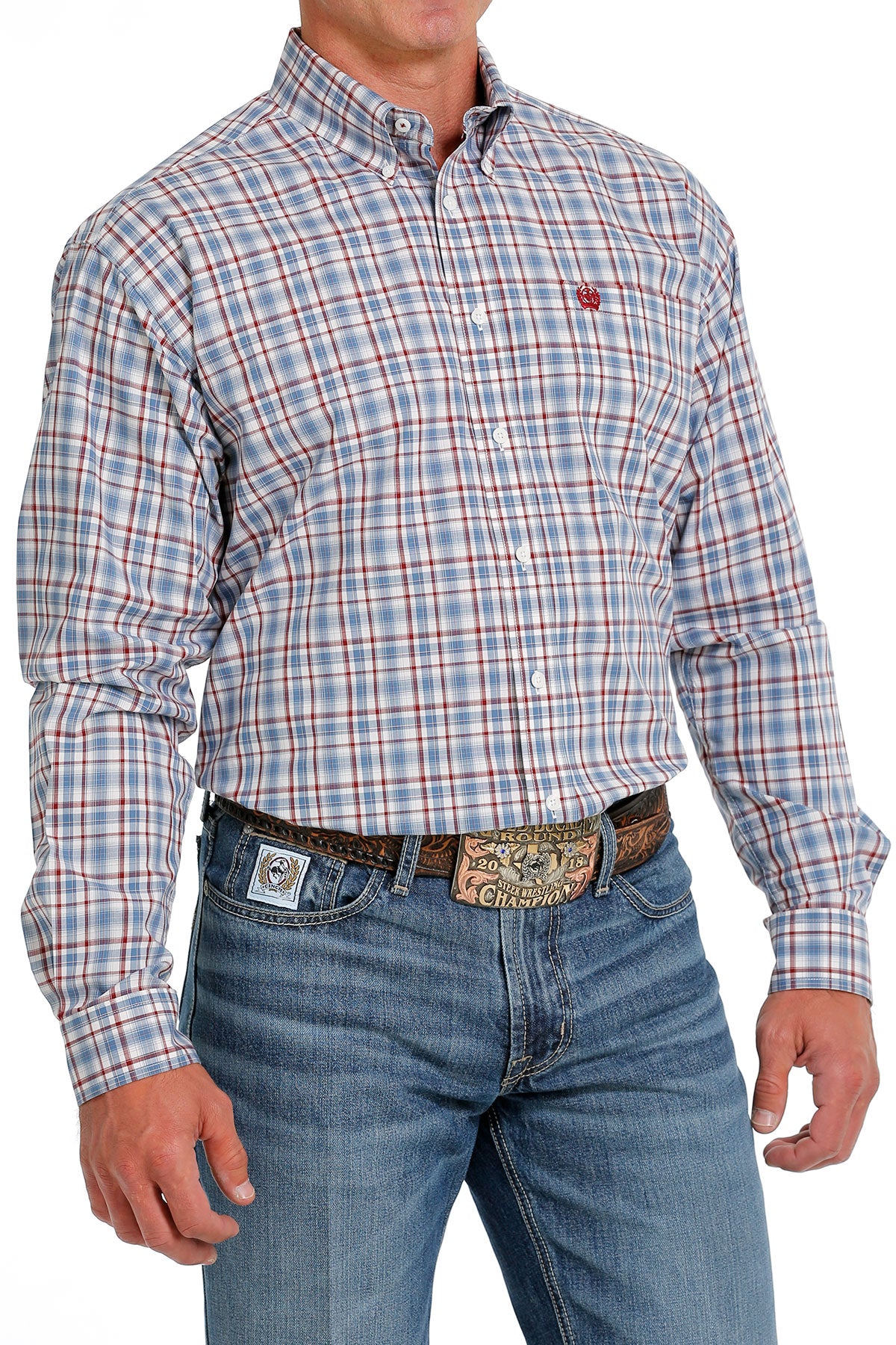 Men's Blue and Dark Red Plaid