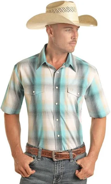 Men's Turquoise Plaid Button Up