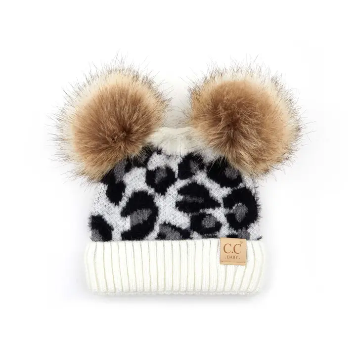 Cc Double Pom Kid Leopard Beanie