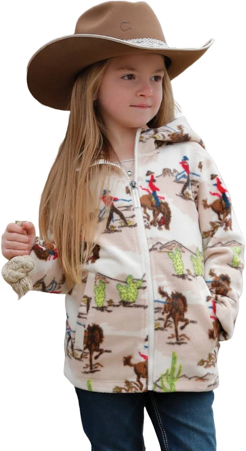Girl's Polar Fleece Western Print Cream Jacket
