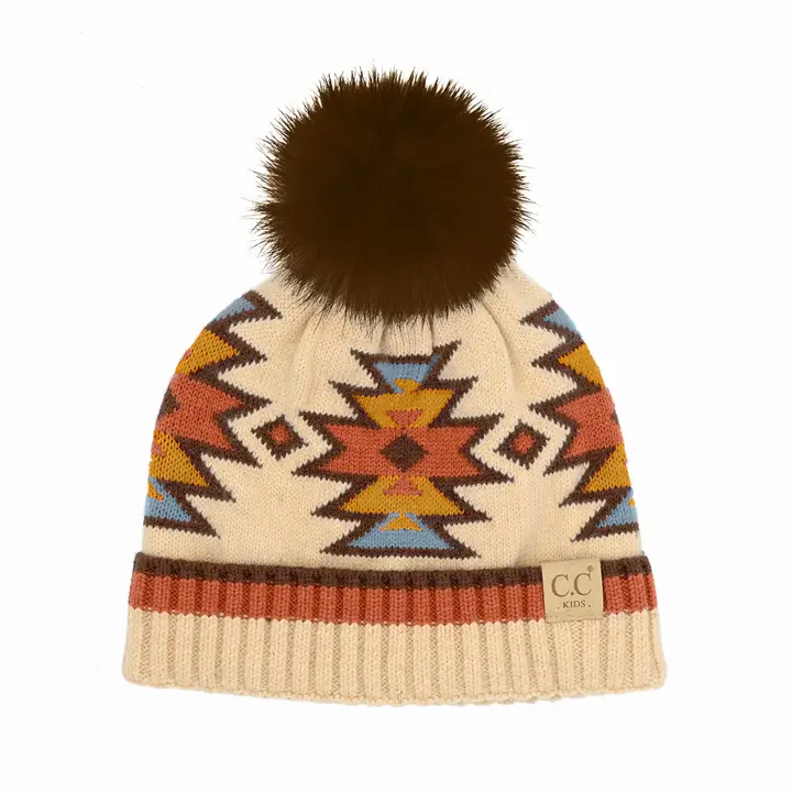 Cc Kids South Western Pattern Pom Beanie