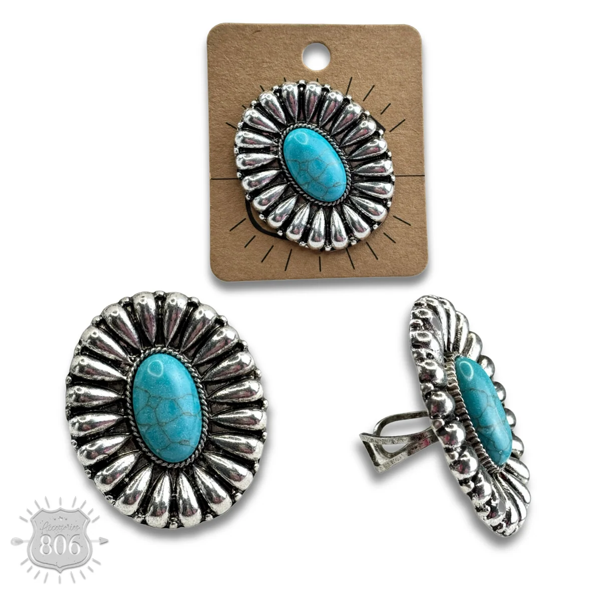 Western sunburst oval ring