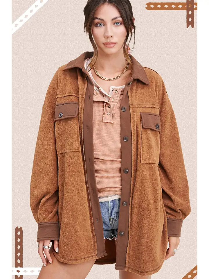 Soft Brushed Button Down Long Sleeve Fleece Shacket