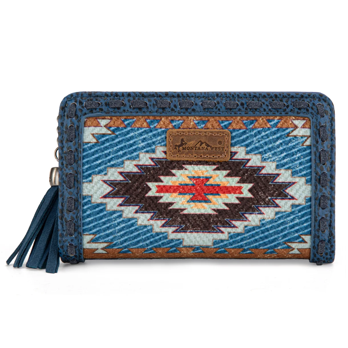 Montana West Tooled Aztec Denim Bi-Fold Wallet