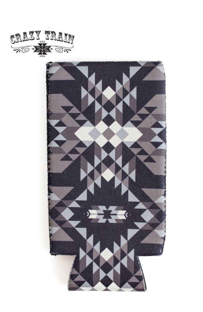Black and White Aztec Can Cooler-Tall